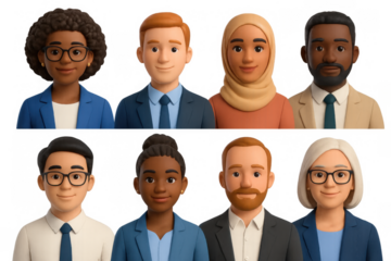 3d office team portraits: diverse professionals in business attire