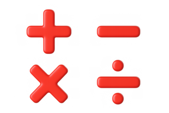 Red 3d mathematical symbols set on transparent background for education