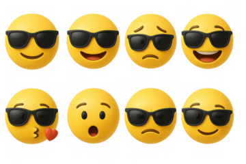 Set of 3d emojis with sunglasses displaying various emotions