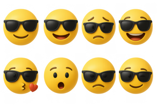 Set of 3d emojis with sunglasses displaying various emotions - Powered by Adobe