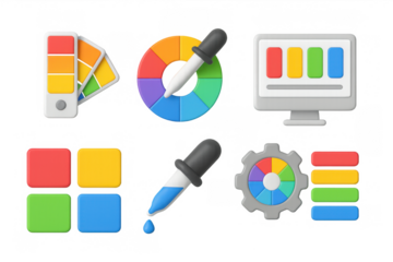 Color palette and design tools in modern 3d style for creative projects