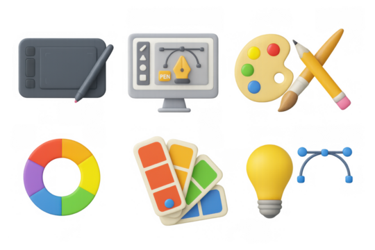 Creative tools set for digital design and art concept in 3d style