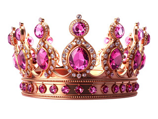 Regal Rose Gold Crown with Pink Gemstones, Front-Facing Royal Portrait Style, Transparent Background  