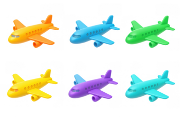 Colorful 3d airplane icons set in vibrant gradient shades