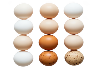 Fresh chicken eggs stacked neatly isolated on transparent background