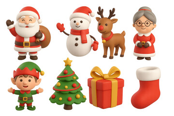 Festive 3d christmas characters and icons set for holiday design