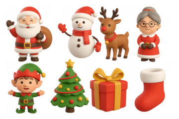 Festive 3d christmas characters and icons set for holiday design