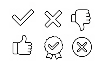 Minimalist black icons for approval, rejection, and feedback concepts