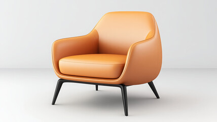 Orange leather chair, modern armchair, minimalist style, comfortable seating, black legs