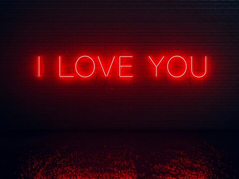 Bright red neon sign declares i love you in the dark