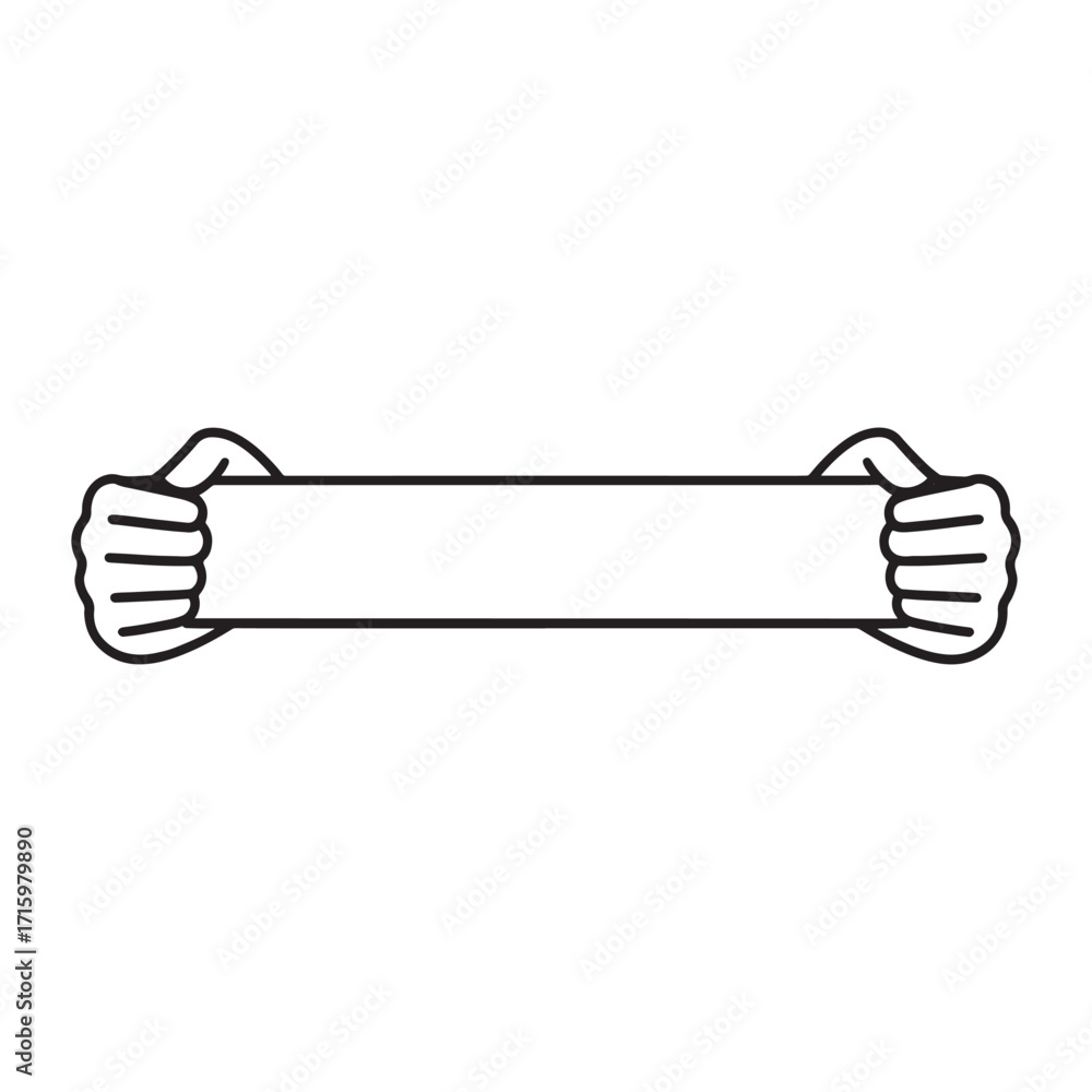 Poster hands holding a blank banner simple line drawing for mockups and design projects