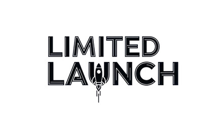 Black and White "LIMITED LAUNCH" Distressed Text Vector Graphic with Rocket Icon isolated PNG with Transparent Background