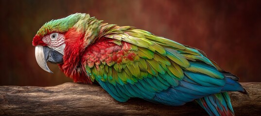 Obraz premium Beautiful Colorful Macaw Parrot Perched on a Branch Amidst Tropical Foliage