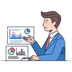 Business professional presenting data analysis and financial reports.