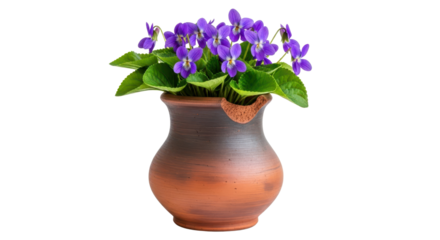 African violets plant in a ceramic pot isolated PNG with Transparent Background