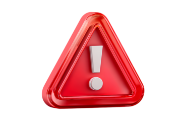  3d cartoon, red triangle warning sign with exclamation mark icon on a transparent background,v.png 