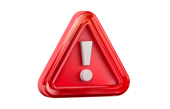  3d cartoon, red triangle warning sign with exclamation mark icon on a transparent background,v.png  - Powered by Adobe