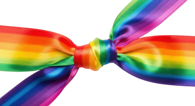 Rainbow ribbon tied in a knot for LGBTQ pride isolated PNG with Transparent Background