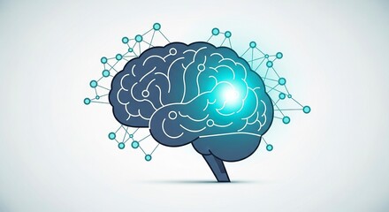 Illustration of a human brain with neural network