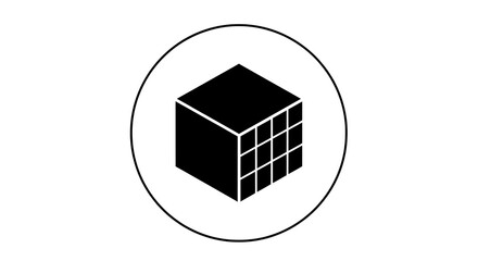 Isometric cube icon within circle simple design