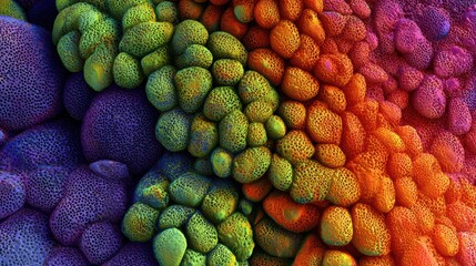 Vibrant abstract organic structure with colorful gradient shades of purple green orange and pink for artistic backgrounds and design elements