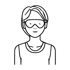 Obraz premium A woman wearing goggles and a white shirt. The image is black and white