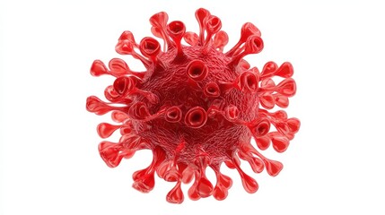 3D Render of Isolated Corona Virus Cell. Clipping Path for Flu Outbreak Concept with Red and White Highlights on Mobile Device Display