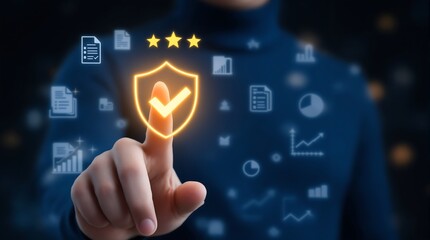 Cybersecurity data protection concept with shield and checkmark for secure system access online