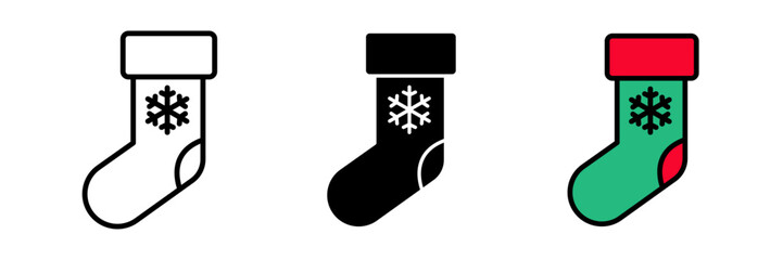 Christmas stocking icon set stroke, filled and colored concept for web design.