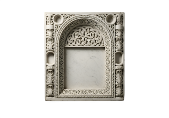 Elaborate carved marble niche isolated on transparent background, a decorative architectural element with intricate patterns and a central recessed space