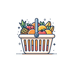 Colorful fruit basket with various fruits and design