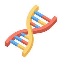 DNA Double Helix Isometric Vector – Flat Color Minimal Design for Biotech, Medicine, and Education, isolated on white background
