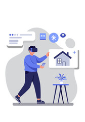 Flat Vector Man Exploring Virtual Reality Home