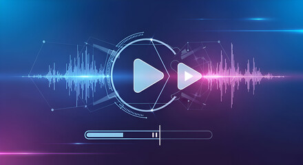 Futuristic Audio Waveform Visualizer with Play Button and Progress Bar.