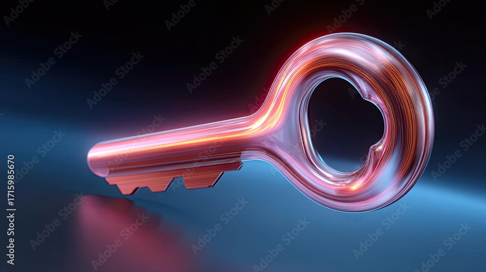 Poster passwordless login with key and lock concept. futuristic glowing key symbolizing security and digita
