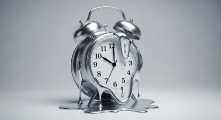A surreal melting clock with distorted features, creating a visual representation of time distortion and the fluidity of temporal perception
