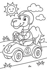 Racer Camel Coloring Page for Kids