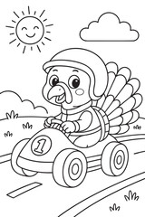 Racer Turkey Coloring Page for Kids