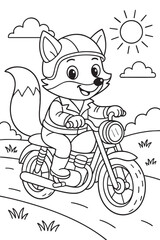 Biker Fox Coloring Page for Kids