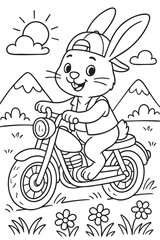 Biker Hare Coloring Page for Kids © Денис Конельский