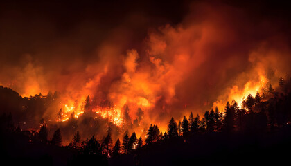 Fototapeta premium Against the backdrop of blazing orange flames