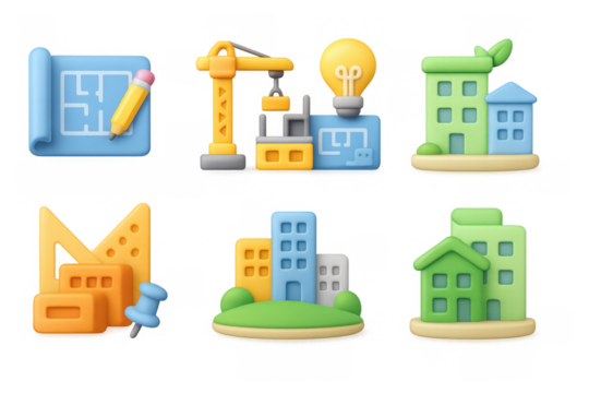 3d construction and urban development icons set for innovative design