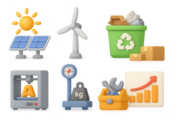 Eco-friendly technologies and tools: renewable energy and sustainable living icons