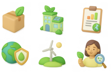 Eco-friendly icons set featuring sustainable energy and green living concepts