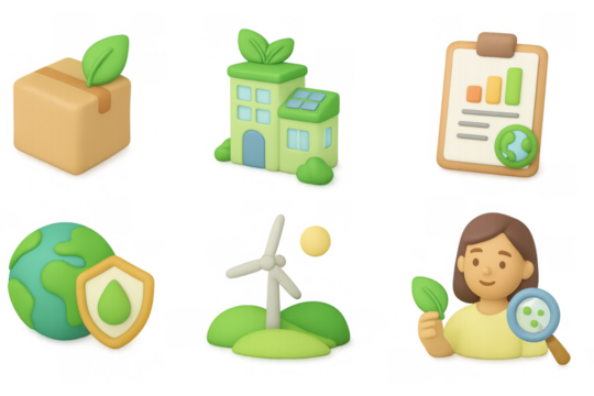 Eco-friendly icons set featuring sustainable energy and green living concepts