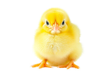 Fototapeta premium Adorable fluffy yellow chick with bright inquisitive eyes looking directly at the viewer