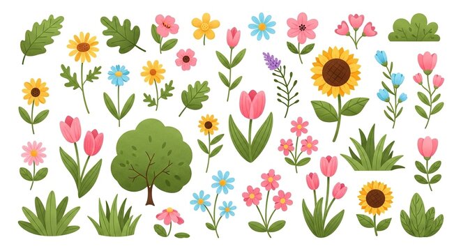 Colorful flowers and plants vector set isolated on white background - Powered by Adobe
