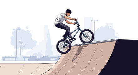 Fototapeta premium BMX rider performing a trick on the edge of a ramp in a skate park