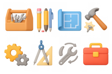 Colorful 3d tool icons set for construction and design projects