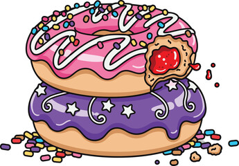 Delight in a stack of sweet donuts, a tempting treat with colorful sprinkles and sugary glaze